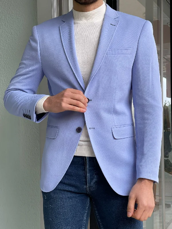 Davis Blue Slim Fit Cotton Blazer