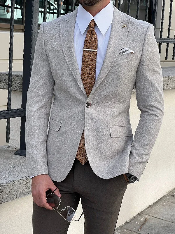 Edmond Beige Slim Fit Peak Lapel Blazer