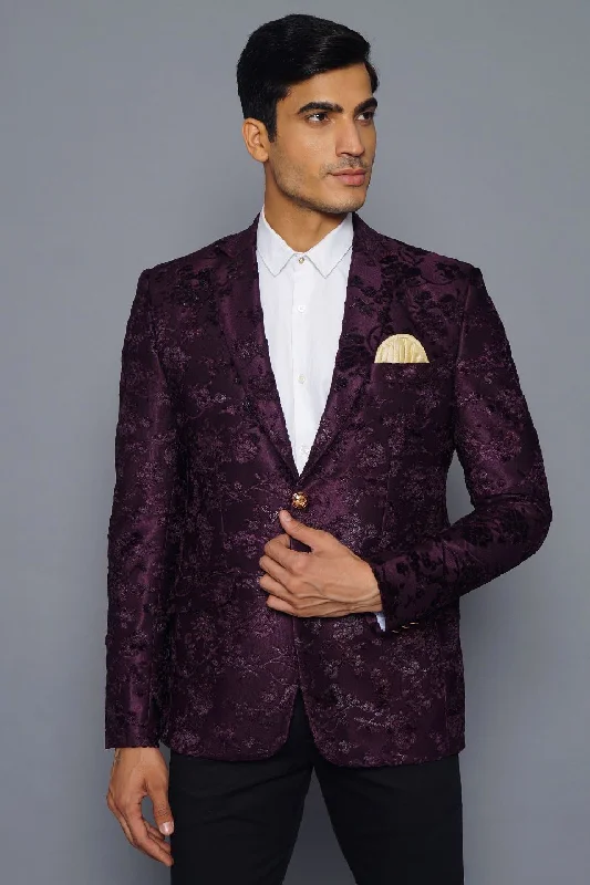 Emroidered Velvet Purple Blazer