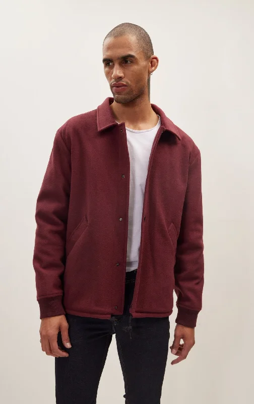 Snap Closure Collared Walking Jacket - Wine