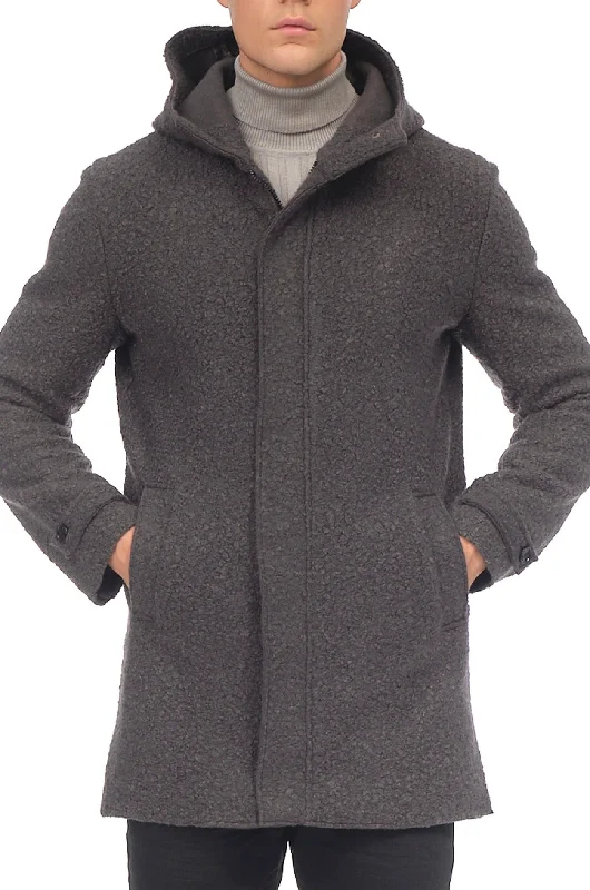 Grunge Hood Boucle Coat Unquilted - Anthracite