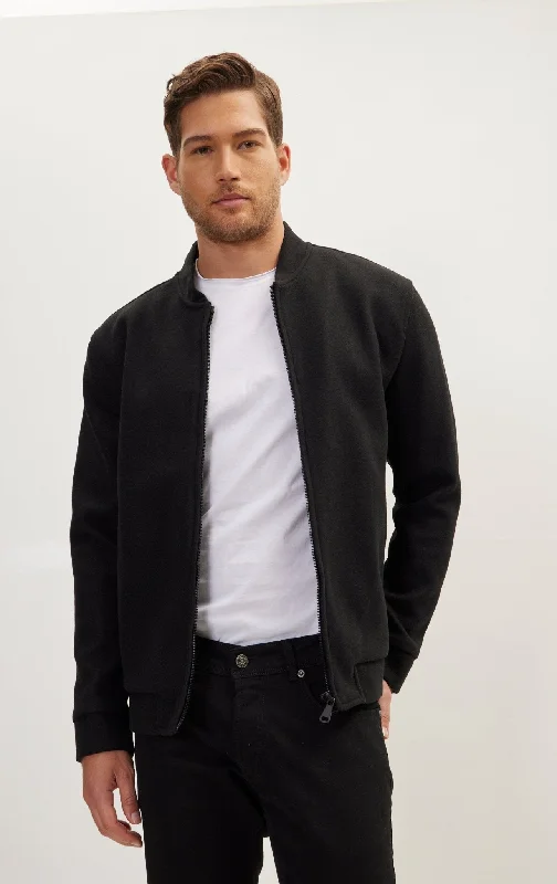 Relaxed Unlined Varsity Jacket - Black