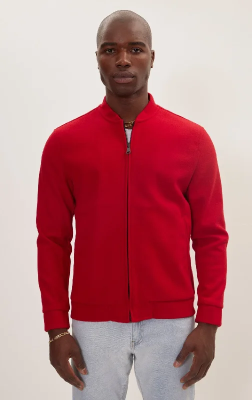 Relaxed Unlined Varsity Zipper Jacket- Red