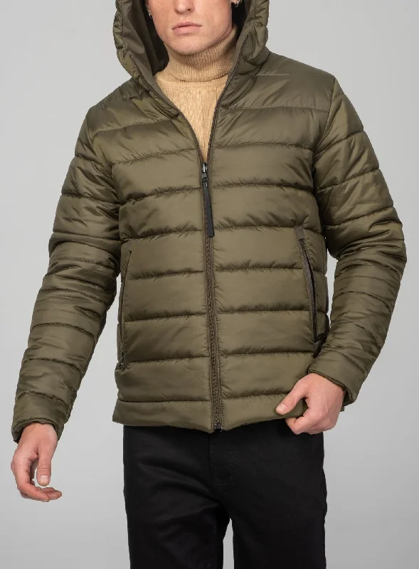 Reversible Padded and Hooded Jacket - Khaki