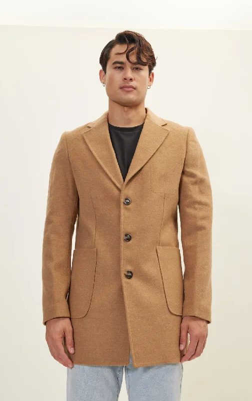 Three-Button Closure Winter Coat - Camel