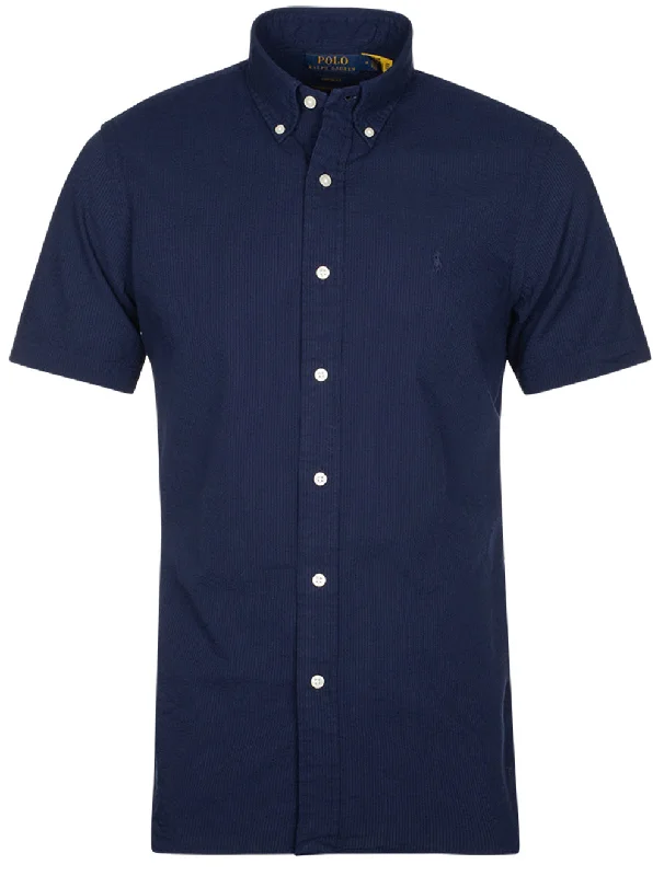 Short Sleeve Seersucker Shirt Cruise Navy