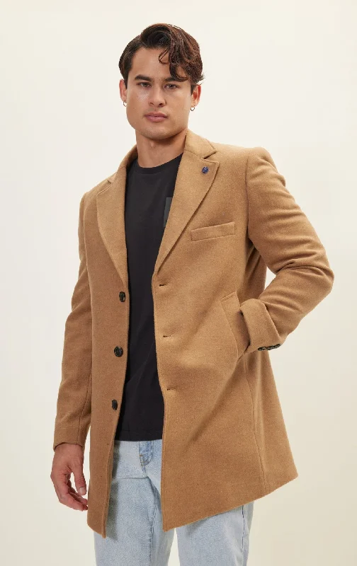 Wool Melange Mid-Length Overcoat - Camel