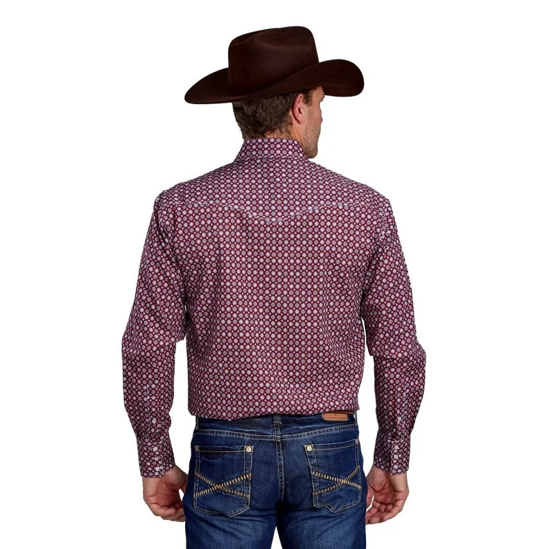 Roper Western Shirt Mens Allover Print L/S Red 03-001-0725-6023 RE