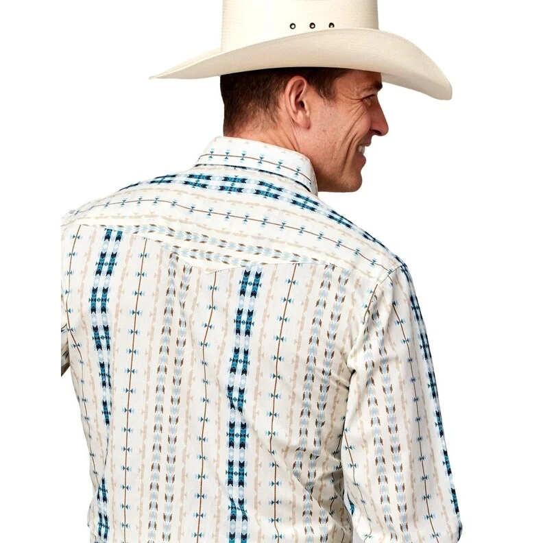 Roper Western Shirt Mens L/S Aztec Cotton White 03-001-0068-0465 WH