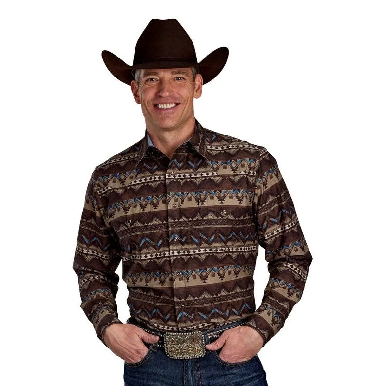 Roper Western Shirt Mens L/S Aztec Print Brown 03-001-0067-0637 BR