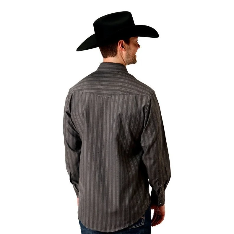 Roper Western Shirt Mens L/S Dobby Stripe Gray 01-001-0144-0106 GY