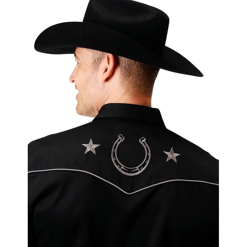 Roper Western Shirt Mens L/S Embroidery Snap Black 03-001-0040-0672 BL