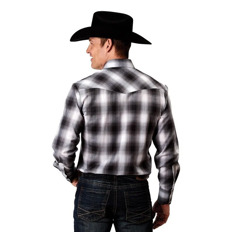 Roper Western Shirt Mens L/S Plaid Snap Black 01-001-0101-3005 BL