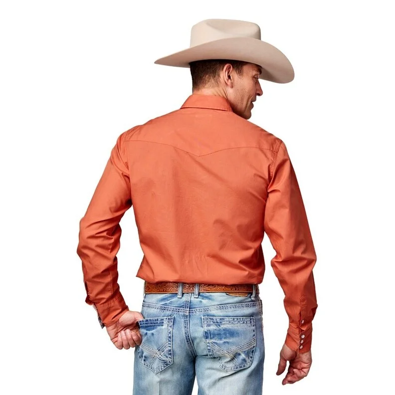 Roper Western Shirt Mens L/S Solid Cotton Orange 03-001-0060-0473 OR