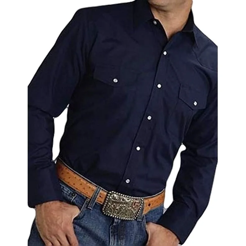 Roper Western Shirt Mens L/S Solid Snap Navy 01-001-0025-0902 BU