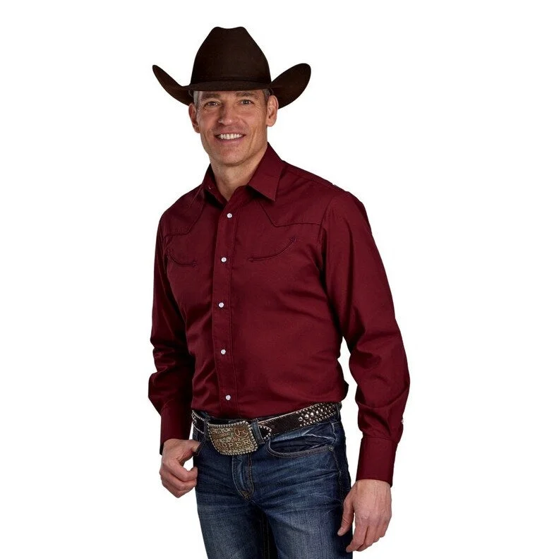 Roper Western Shirt Mens L/S Solid Snaps Wine 01-001-0017-0686 WI