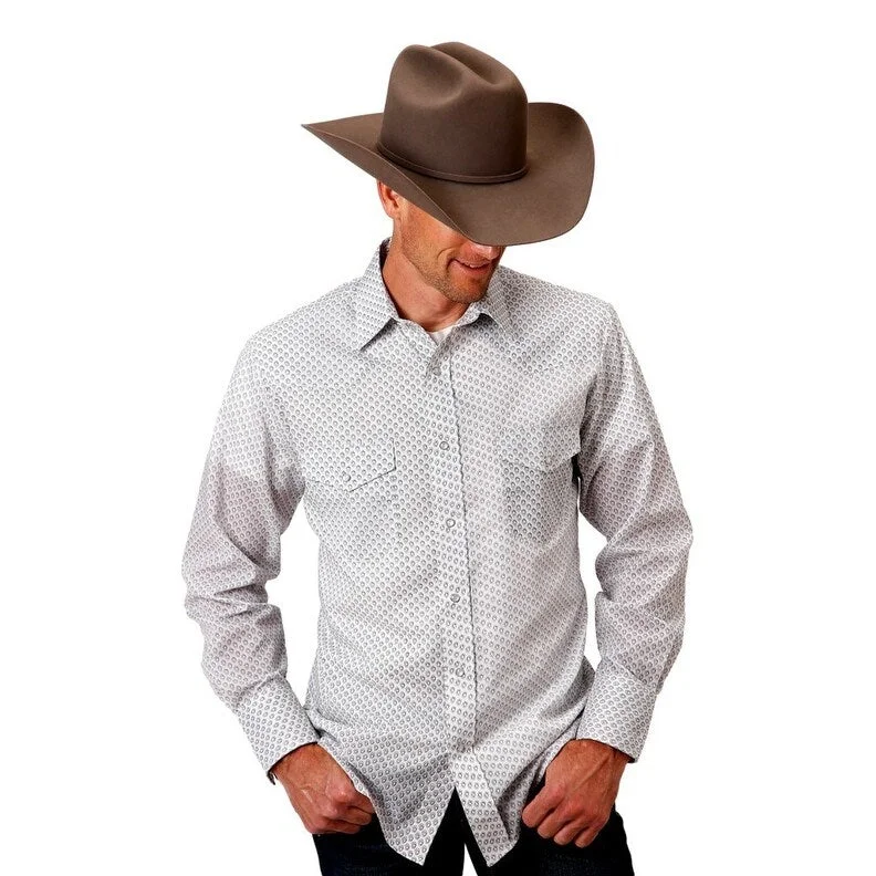 Roper Western Shirt Mens L/S Teardrop White 01-001-0019-0442 WH