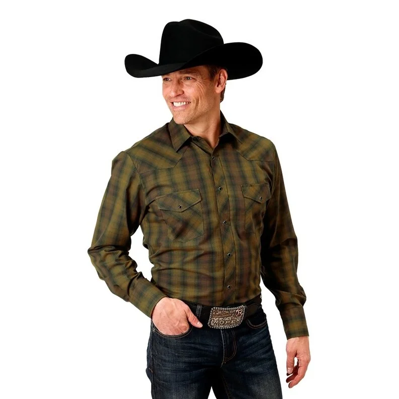 Roper Western Shirt Mens Long Sleeve Plaid Black 01-001-0101-6045 BL