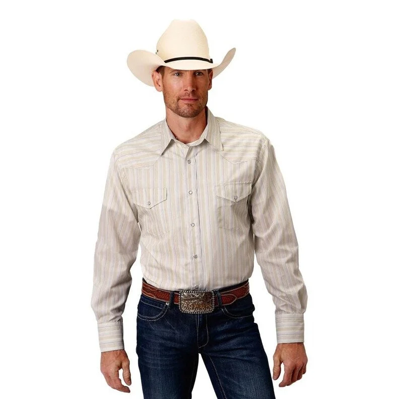 Roper Western Shirt Mens Long Sleeve Stripe White 01-001-0144-0444 WH