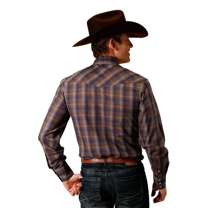 Roper Western Shirt Mens Plaid L/S Snap Blue 01-001-0101-6044 BU