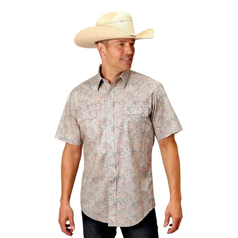 Roper Western Shirt Mens S/S Print Snap Brown 03-002-0064-0466 BR