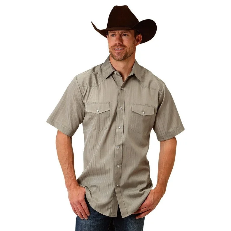 Roper Western Shirt Mens S/S Solid Snap Green 01-002-0145-0937 GR