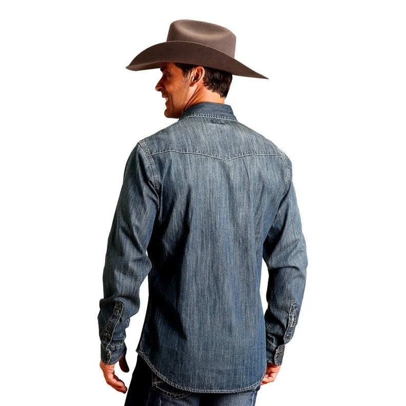 Stetson Western Shirt Mens L/S Denim Front Blue 11-001-0465-0190 BU