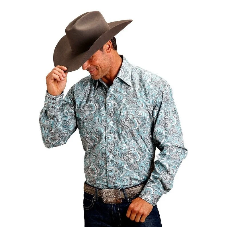 Stetson Western Shirt Mens L/S Paisley Blue 11-001-0425-4005 BU