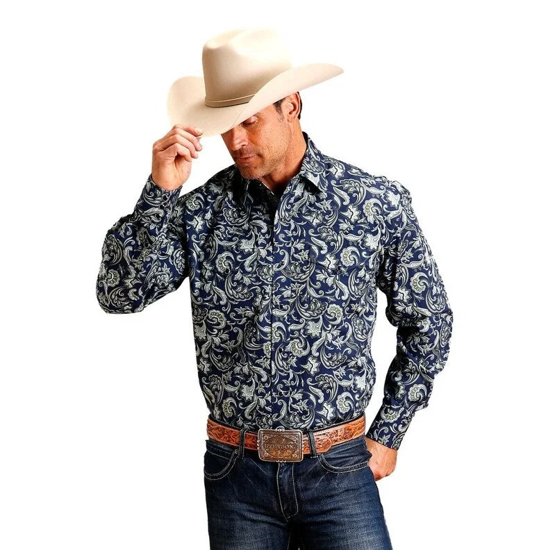 Stetson Western Shirt Mens L/S Paisley Snap Blue 11-001-0425-0176 BU