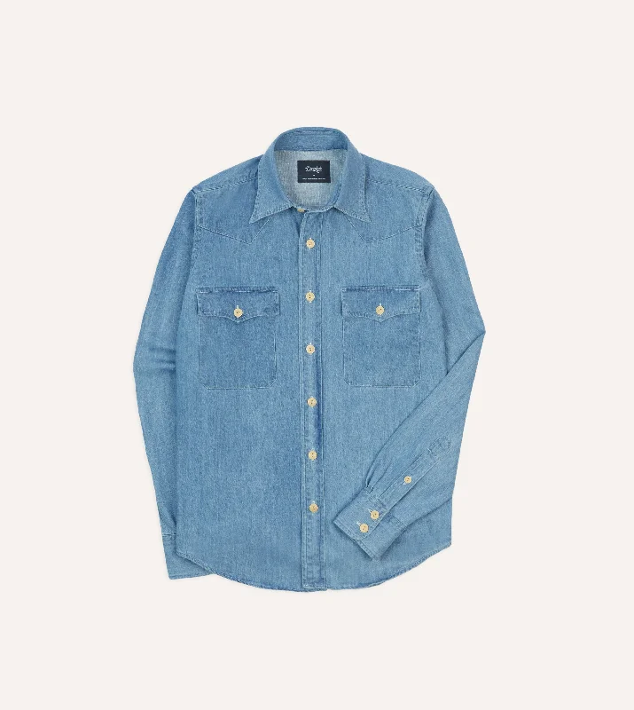 Bleach Wash Denim Two-Pocket Western Shirt