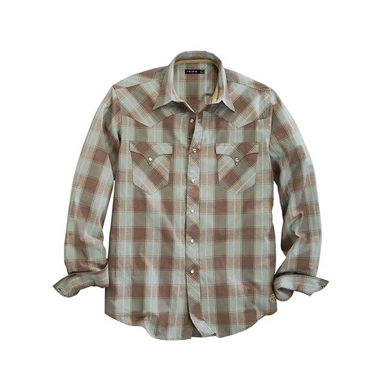 Tin Haul Western Shirt Mens L/S Plaid Brown 10-001-0062-0208 BR