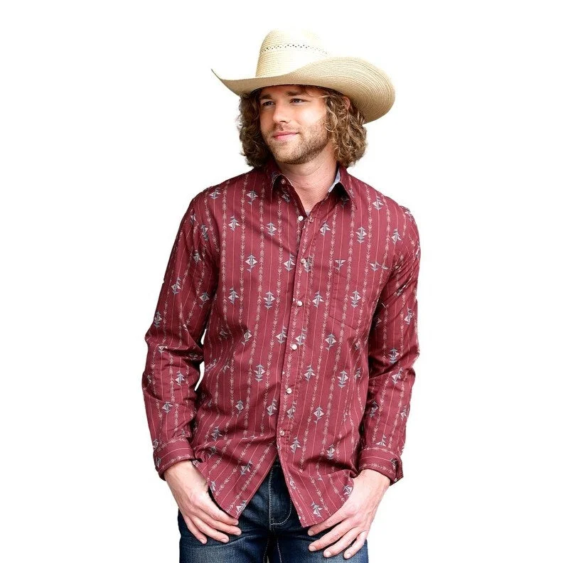 Tin Haul Western Shirt Mens Long Sleeve Aztec Wine 10-001-0064-0224 WI