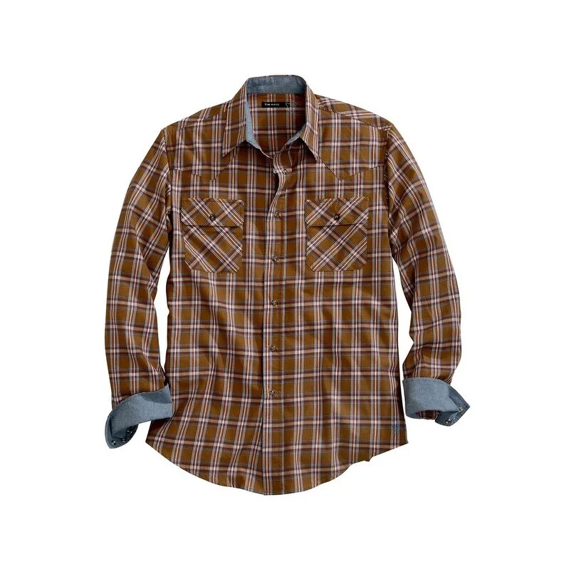 Tin Haul Western Shirt Mens Plaid L/S Snap Brown 10-001-0062-0630 BR