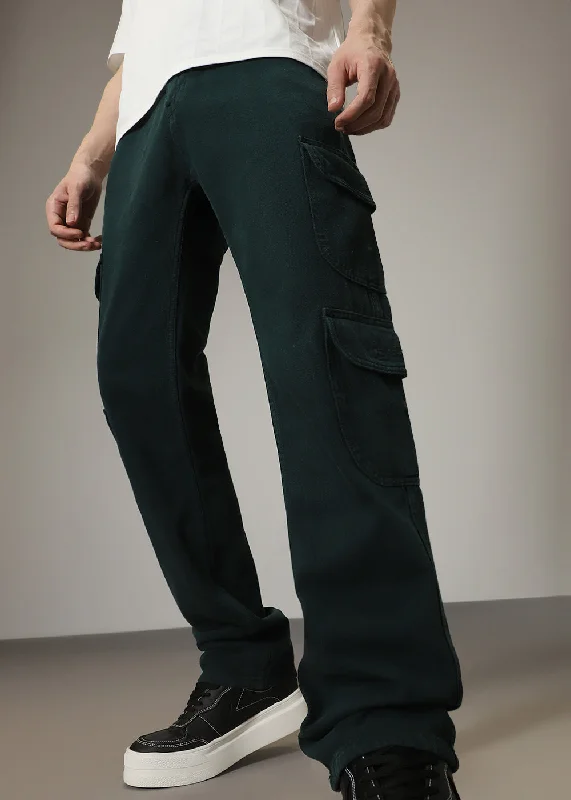 Turquoise Double Pocket Cargo Denim