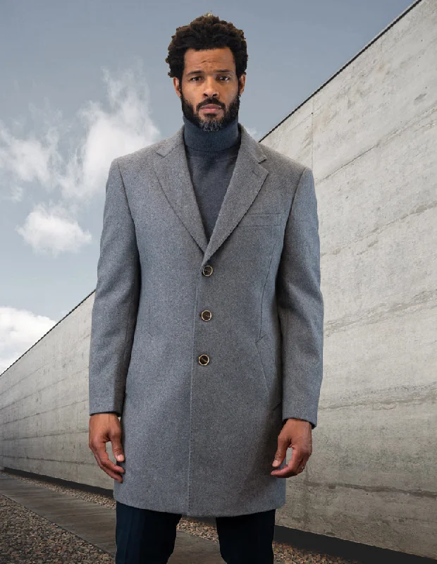 GRAY MODERN FIT WOOL OVERCOAT