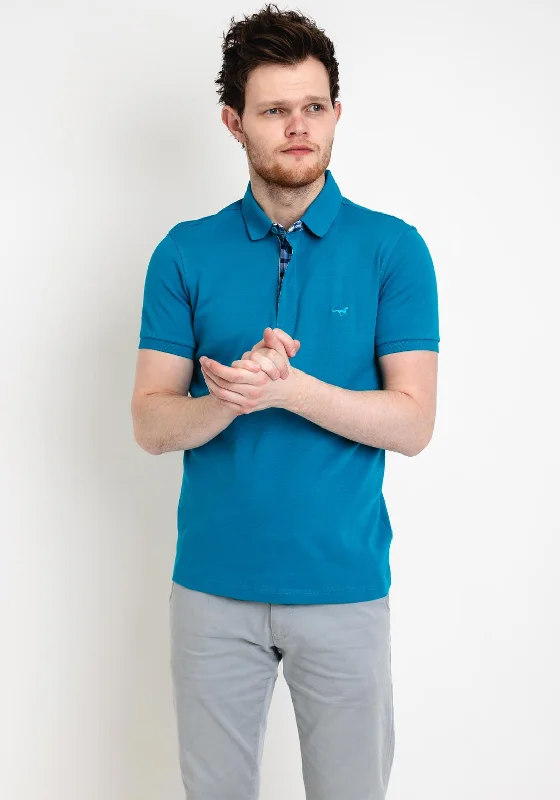 StilPark Contrast Placket Polo Shirt, Ocean Blue