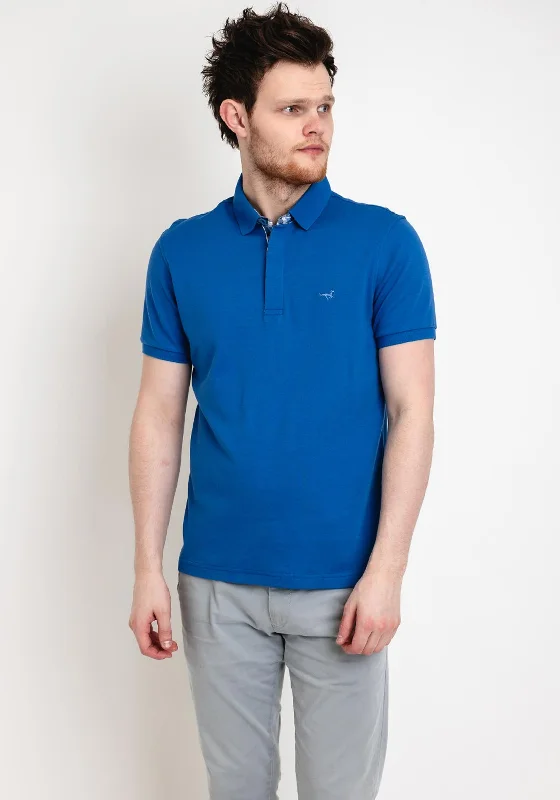 StilPark Contrast Placket Polo Shirt, Royal Blue