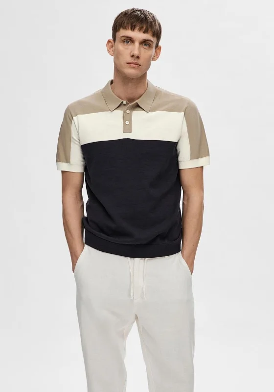 Selected Homme Mattis Colour Block Polo Shirt, Sky Captain