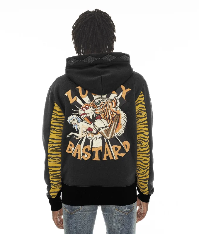 TIGER LUCKY BASTARD FULL ZIP HOODY IN BLACK