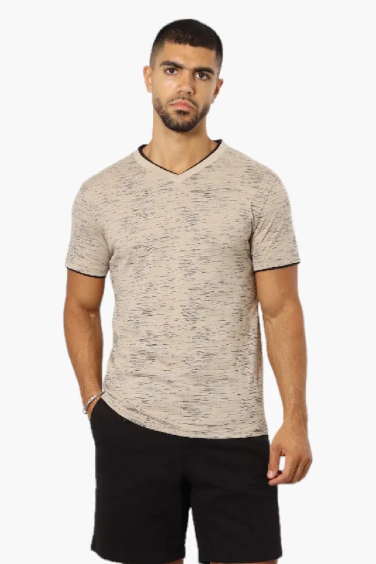 Urbanology Patterned V-Neck Tee - Beige