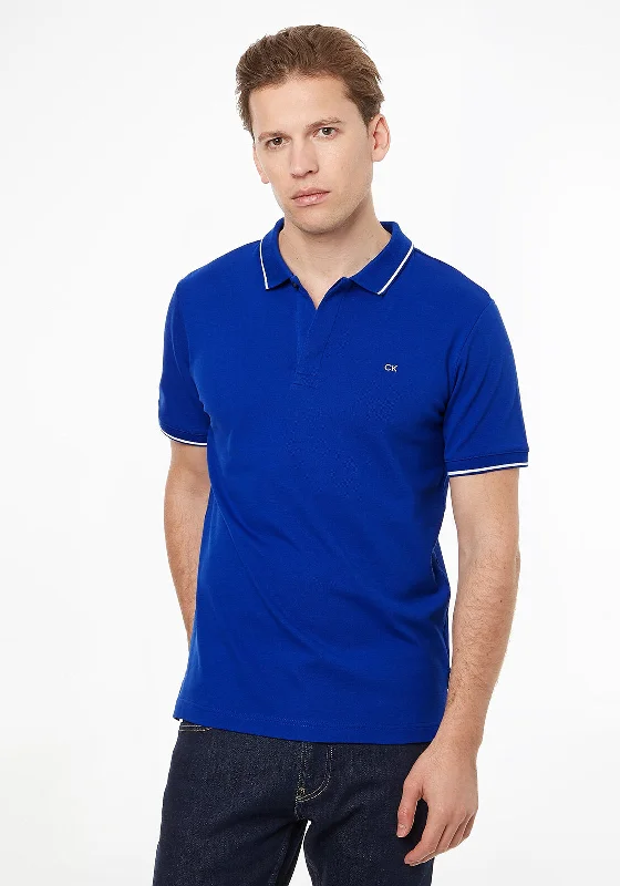 Calvin Klein Pique Tipped Polo Shirt, Mid Azure Blue