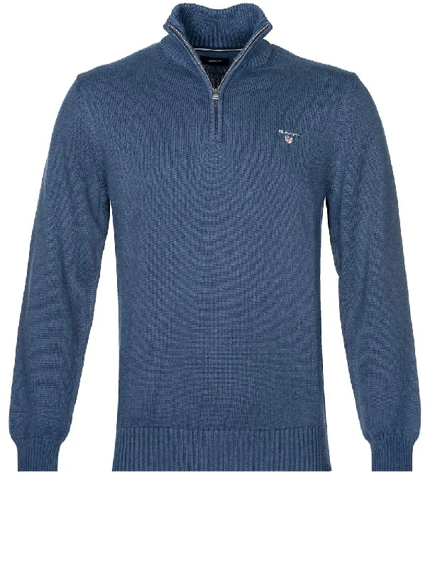 Casual Cotton Half Zip Marine Melange