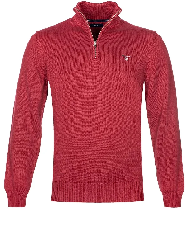 Casual Cotton Half-Zip Sweater Cabernet Red