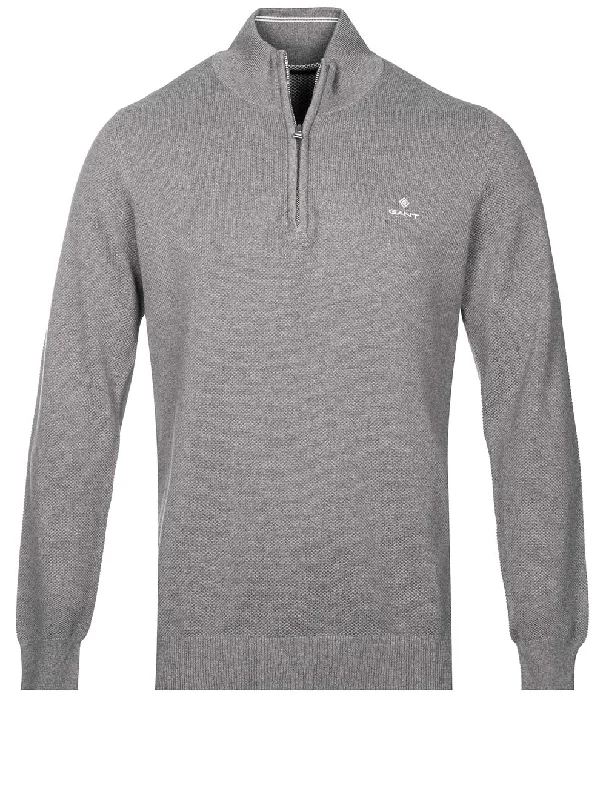 Cotton Pique Half Zip Dark Grey Melange