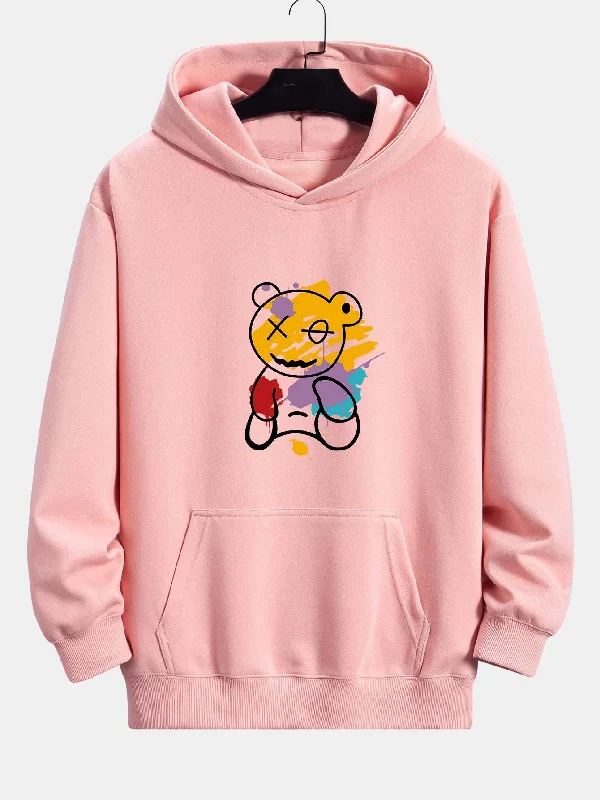 Graffiti Bear Print Relax Fit Hoodie