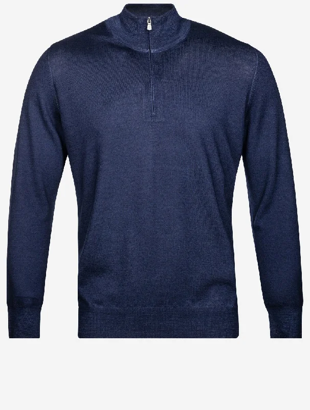 Mock Neck Half Zip Knitwear Navy