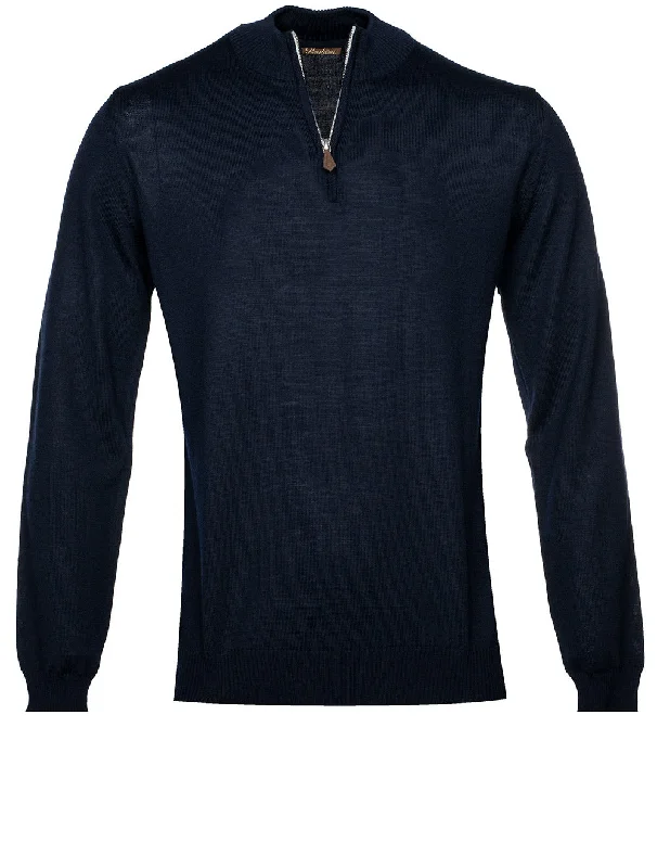 Merino Wool Half Zip Navy