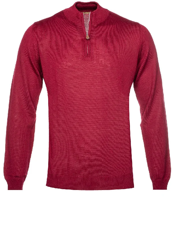 Merino Wool Half Zip Red