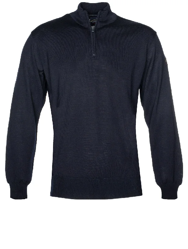 Merino Wool Halfzip Sweater with Iconic Badge Navy