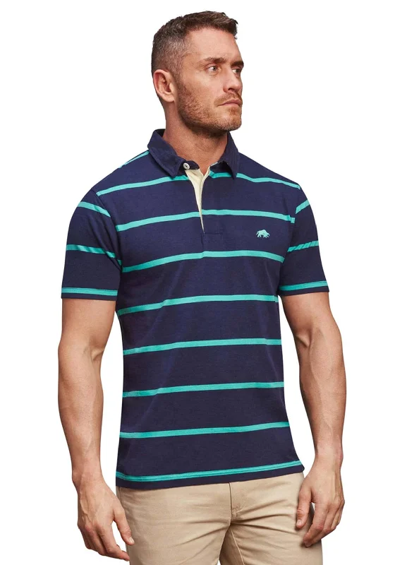 Raging Bull Big & Tall Hooped Polo Shirt, Navy & Turquoise